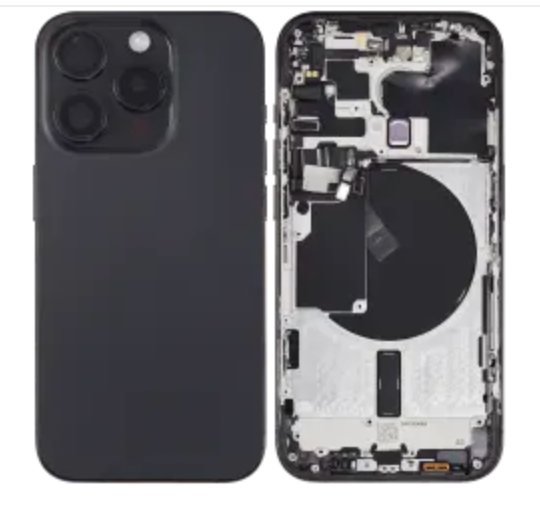 Back Housing W/ Small Parts Compatible For iPhone 15 Pro (US Version) (Used OEM Pull: Grade A) (Black Titanium)