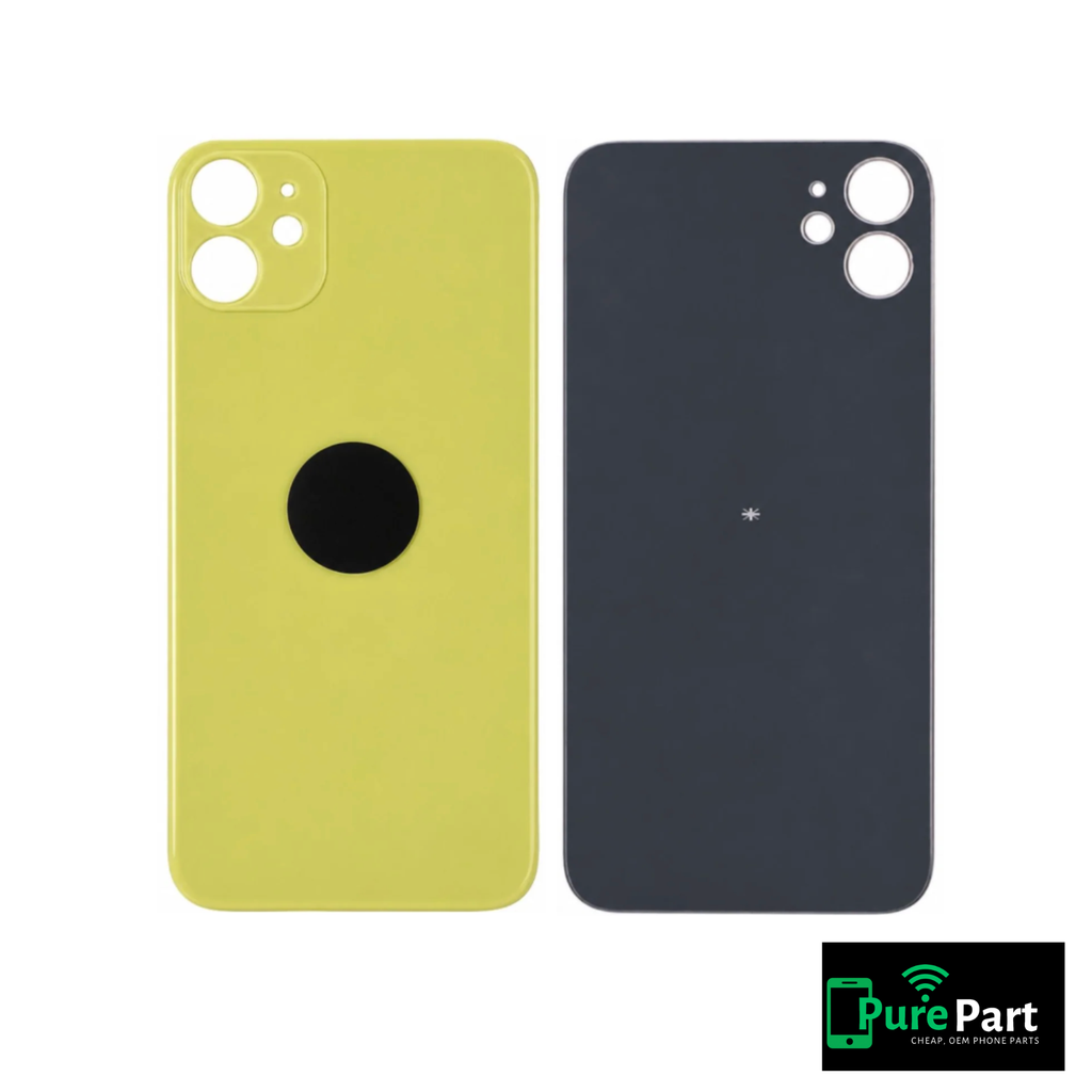 iPhone 11 Back Glass Replacement | With Logo / No Adhesive / Large Camera Hole | Yellow | Aftermarket