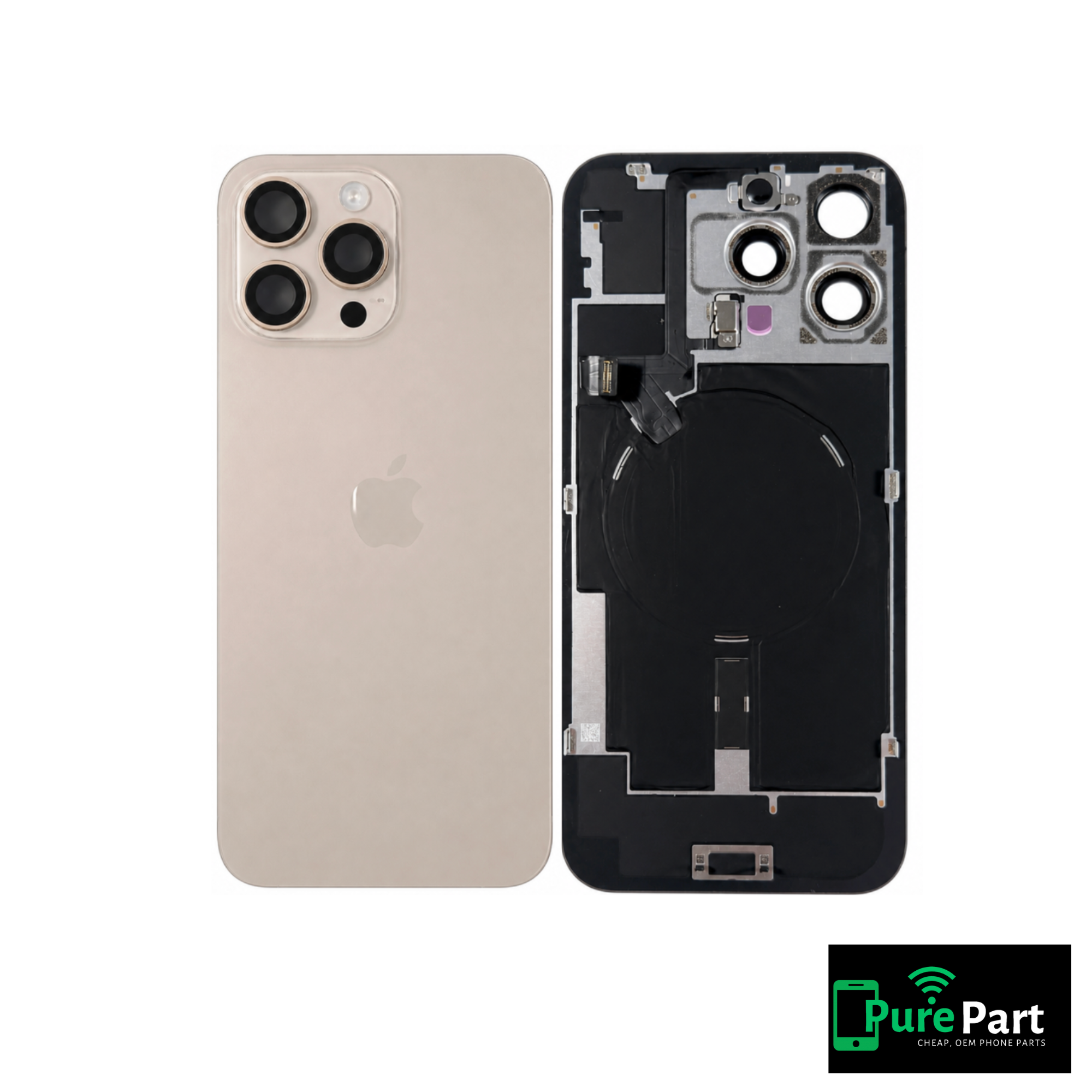 iPhone 16 Pro Max Back Glass w/ MagSafe Magnet, NFC & Flashlight Flex | Desert Titanium | Genuine Used OEM Apple | Grade A | Non-Aftermarket