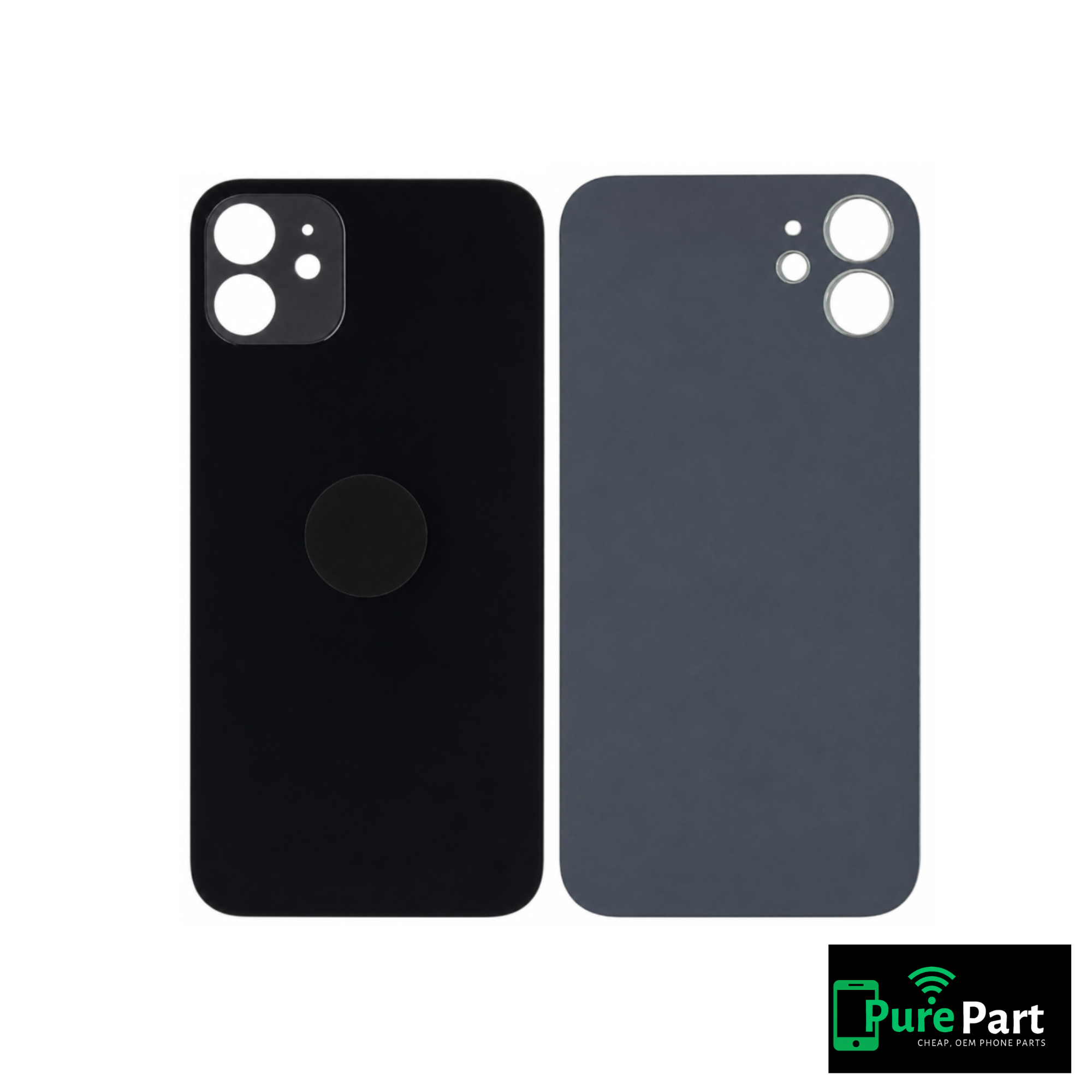 iPhone 12 Back Glass Replacement With No Adhesive | With Logo / Large Camera Hole | Black | Aftermarket