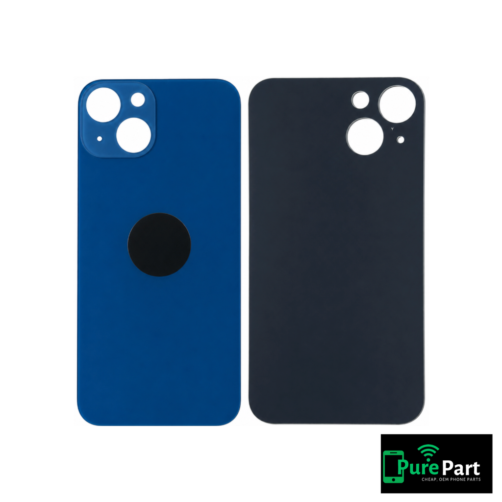 iPhone 13 Back Glass With No Adhesive | With Logo / Large Camera Hole | Blue | Aftermarket