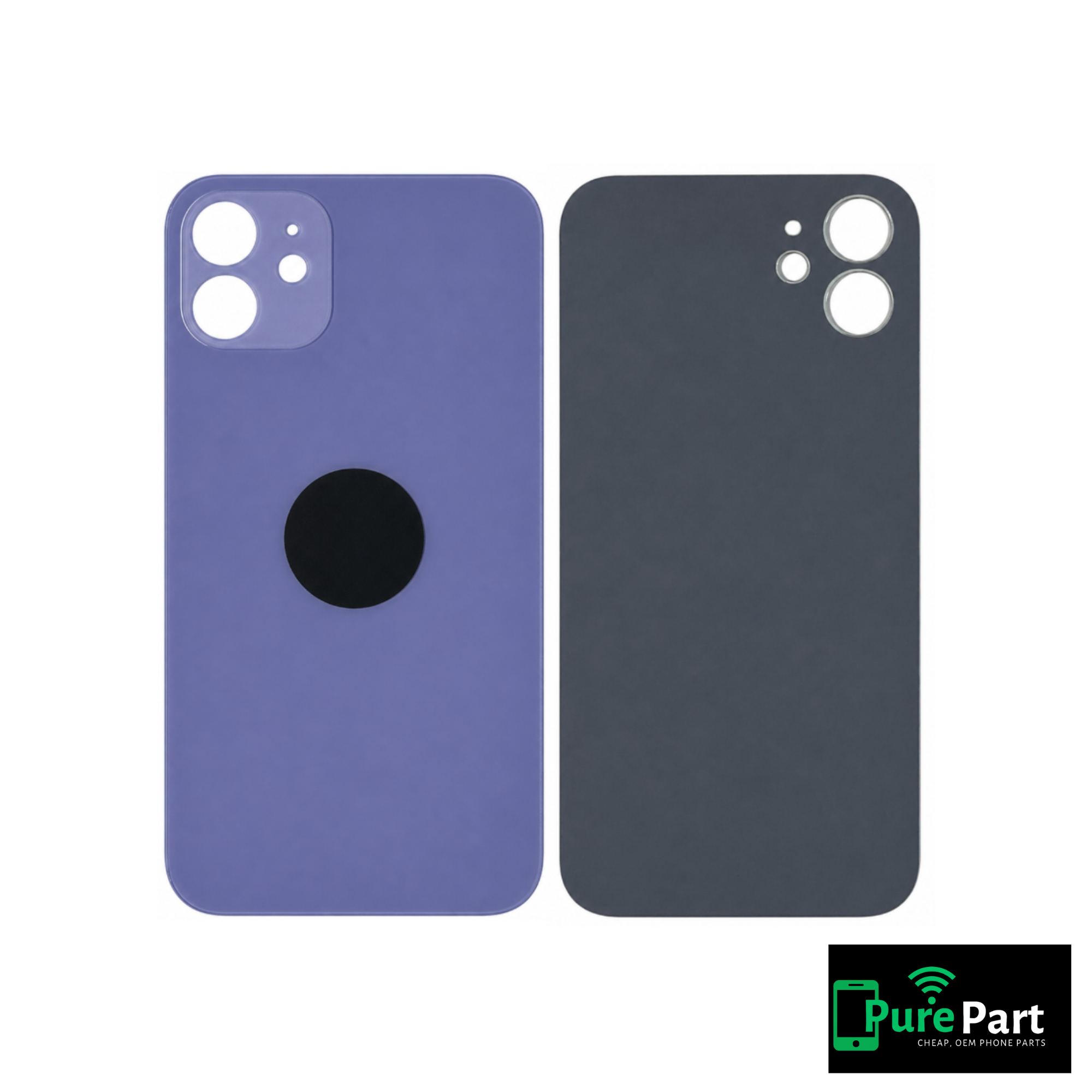 iPhone 12 Back Glass Replacement With No Adhesive | With Logo / Large Camera Hole | Purple | Aftermarket