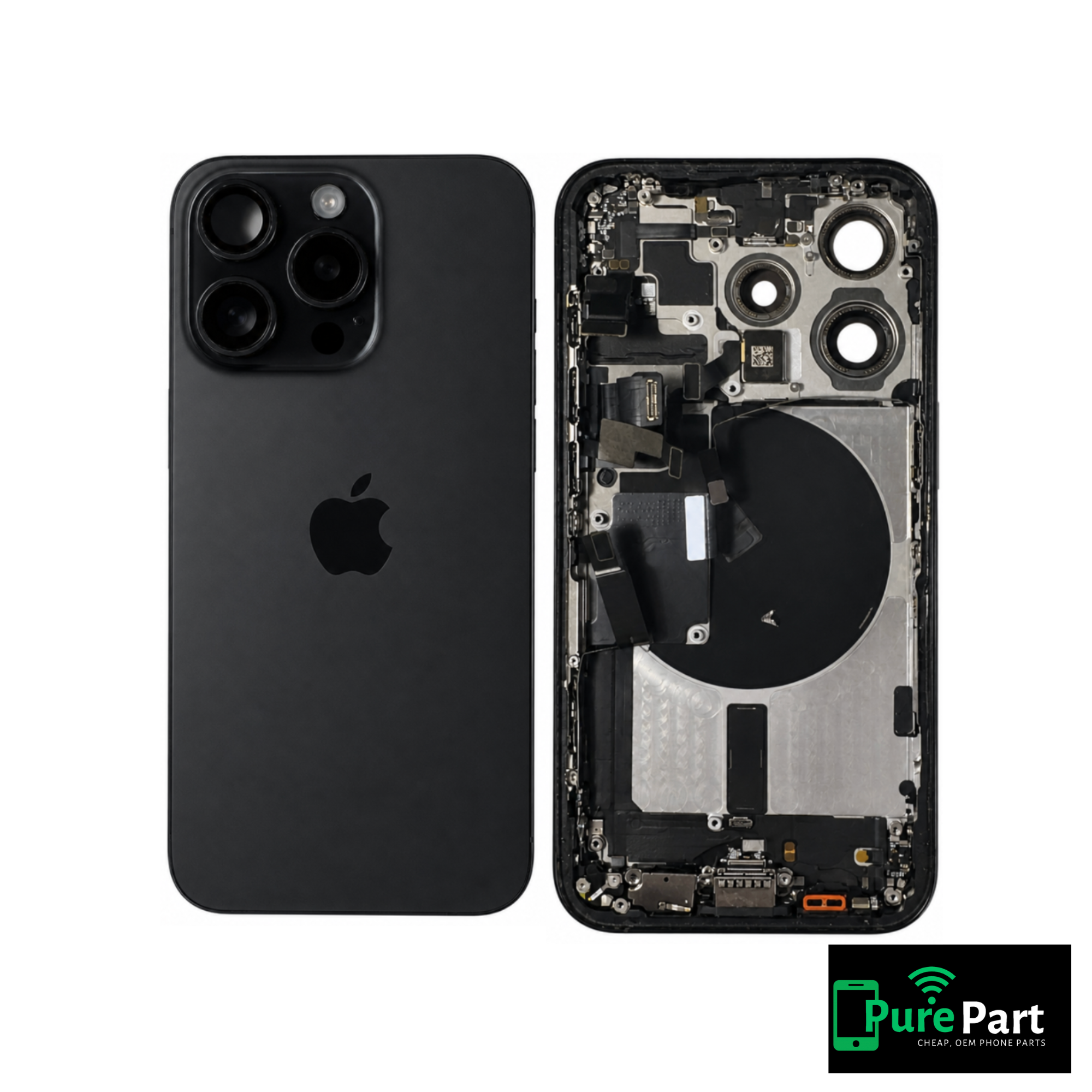 iPhone 15 Pro Back Housing W/ Small Parts | US Version | Black Titanium | Genuine Used OEM Apple | Grade A | Non-Aftermarket