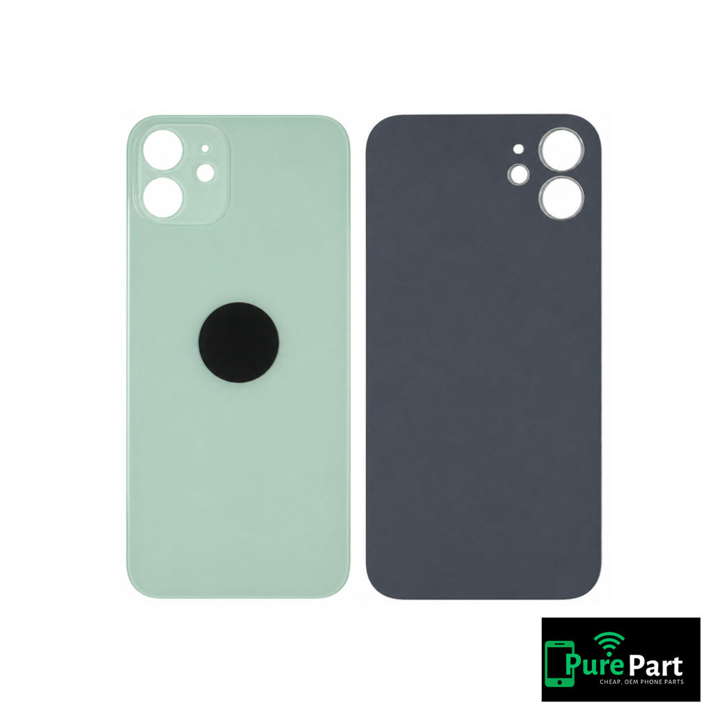 iPhone 12 Back Glass Replacement With No Adhesive | With Logo / Large Camera Hole | Green | Aftermarket