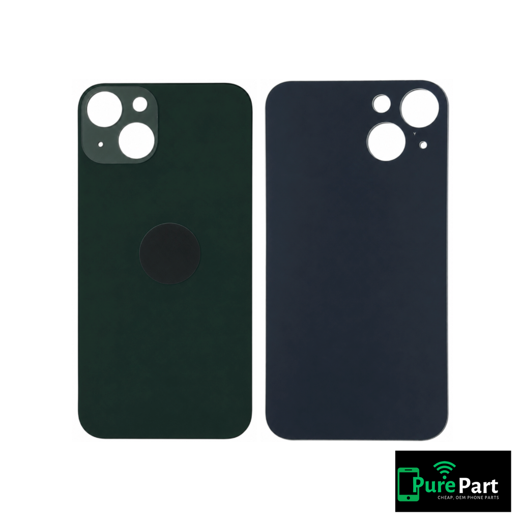 iPhone 13 Back Glass Replacement With No Adhesive | With Logo / Large Camera Hole | Green | Aftermarket
