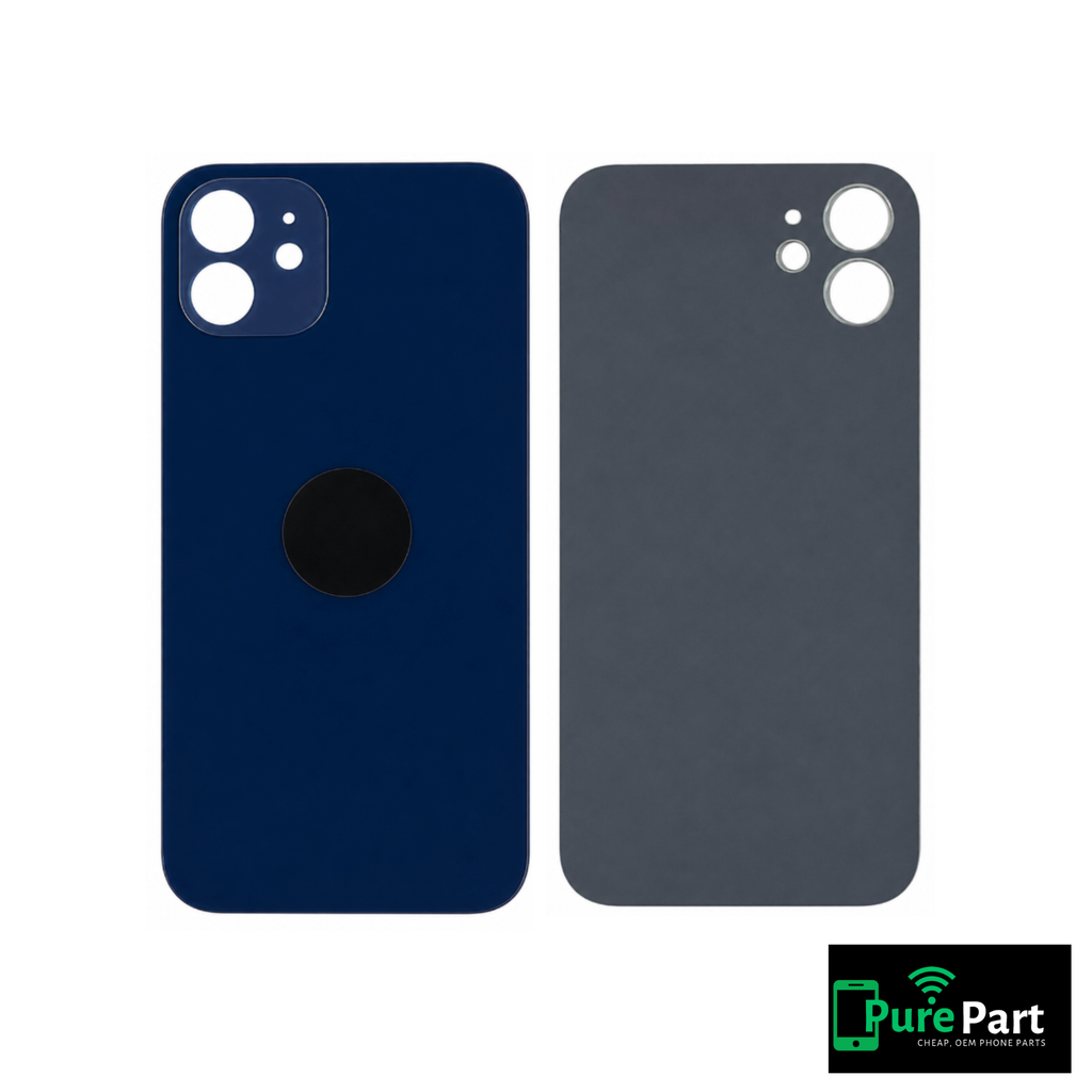 iPhone 12 Back Glass Replacement With No Adhesive | With Logo / Large Camera Hole | Blue | Aftermarket