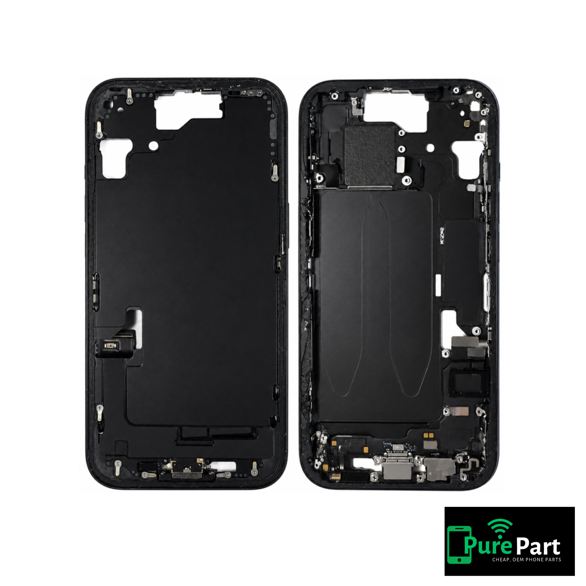 iPhone 15 Mid-Frame Housing w/ Small Parts | EU/Global | Genuine Used OEM Apple | Grade B | Black | Non-Aftermarket
