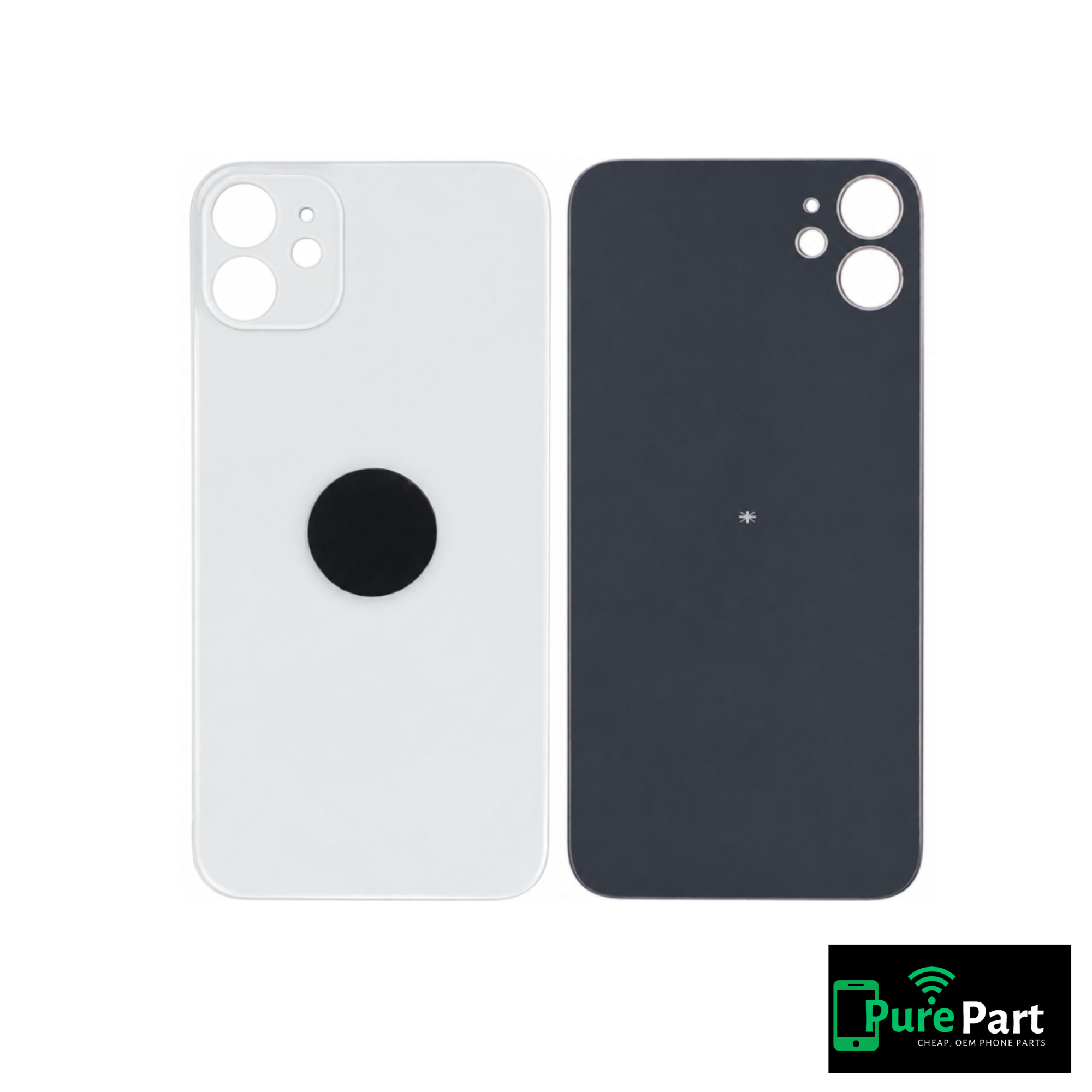iPhone 11 Back Glass Replacement | With Logo / No Adhesive / Large Camera Hole | White | Aftermarket
